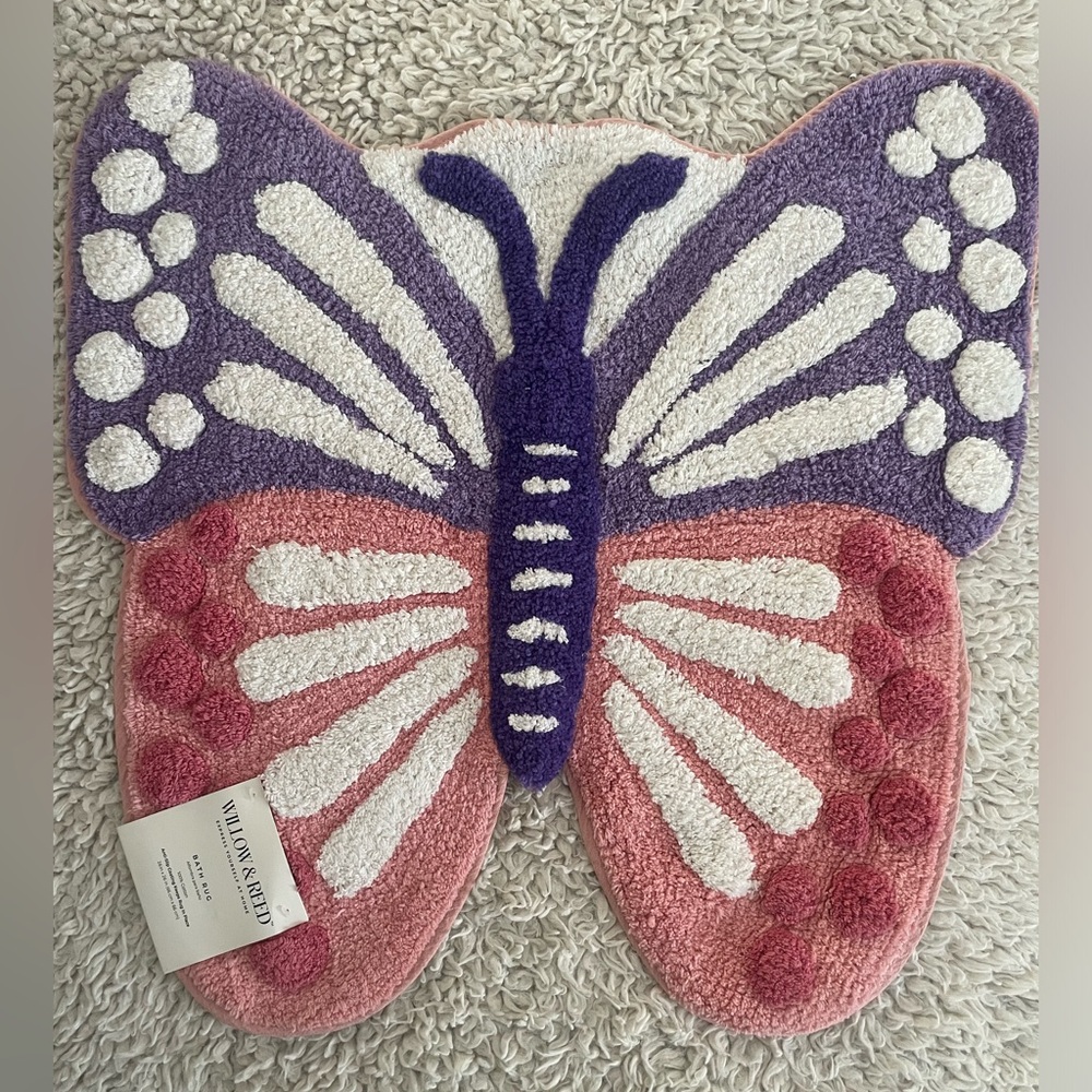 Willow & Reed Pink and White Butterfly Bath Rug